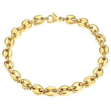 7/9/11mm Coffee Beans Link Chain Bracelet Stainless Steel Silver Gift
