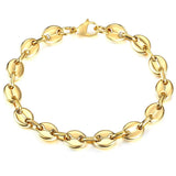 7/9/11mm Coffee Beans Link Chain Bracelet Stainless Steel Silver Gift