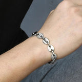 7/9/11mm Coffee Beans Link Chain Bracelet Stainless Steel Silver Gift