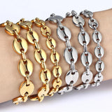 7/9/11mm Coffee Beans Link Chain Bracelet Stainless Steel Silver Gift