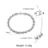 7/9/11mm Coffee Beans Link Chain Bracelet Stainless Steel Silver Gift