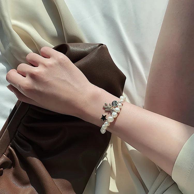 Sweet Bear Animal Baroque Pearl Charm Bracelet 14K Filled