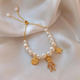 Sweet Bear Animal Baroque Pearl Charm Bracelet 14K Filled