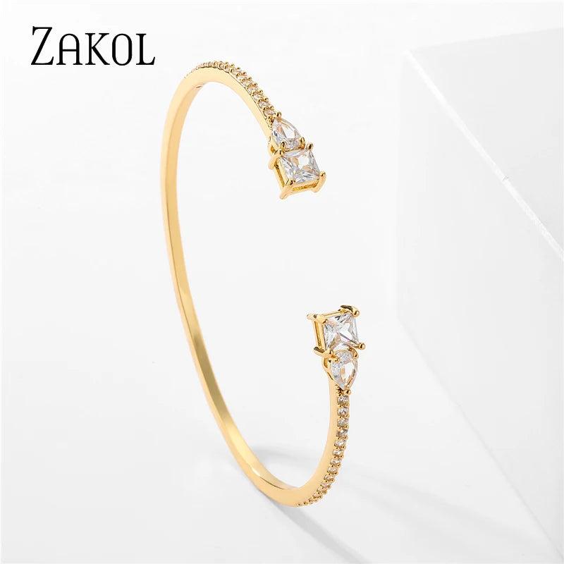 Geometric Green CZ Cuff Bangles for Women