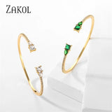Geometric Green CZ Cuff Bangles for Women