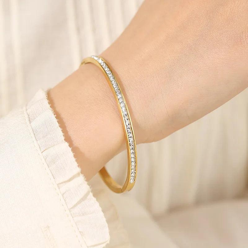 CZ Bangles Stainless Steel Bracelets 18K Plated Jewelry