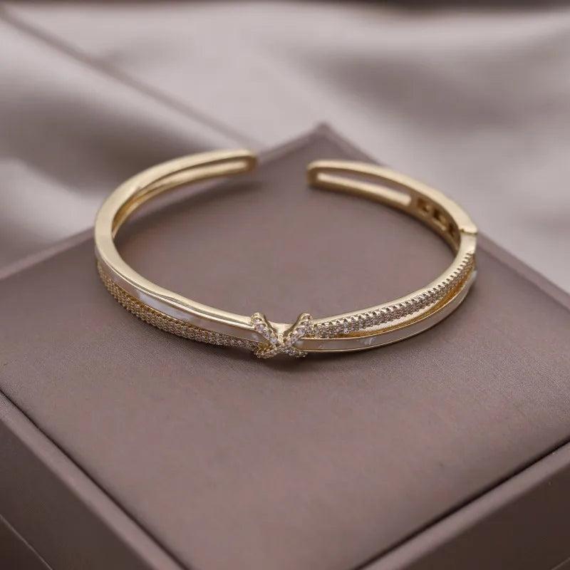 14K Plated Zircon Cross Bracelet - Women's Daily Accessory