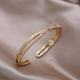 14K Plated Zircon Cross Bracelet - Women's Daily Accessory