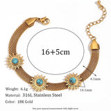 Boho Turquoise Sunflower Mesh Chain Bracelet 18K Plated Stainless Steel