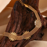 Boho Turquoise Sunflower Mesh Chain Bracelet 18K Plated Stainless Steel