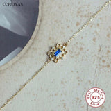Square Sapphire Silver Bracelet 18k Plated Hand Jewelry