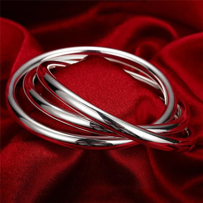 925 Silver Bracelet Bangles Women Solid High Quality Three Lines