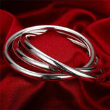 925 Silver Bracelet Bangles Women Solid High Quality Three Lines