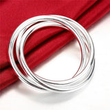 925 Silver Bracelet Bangles Women Solid High Quality Three Lines