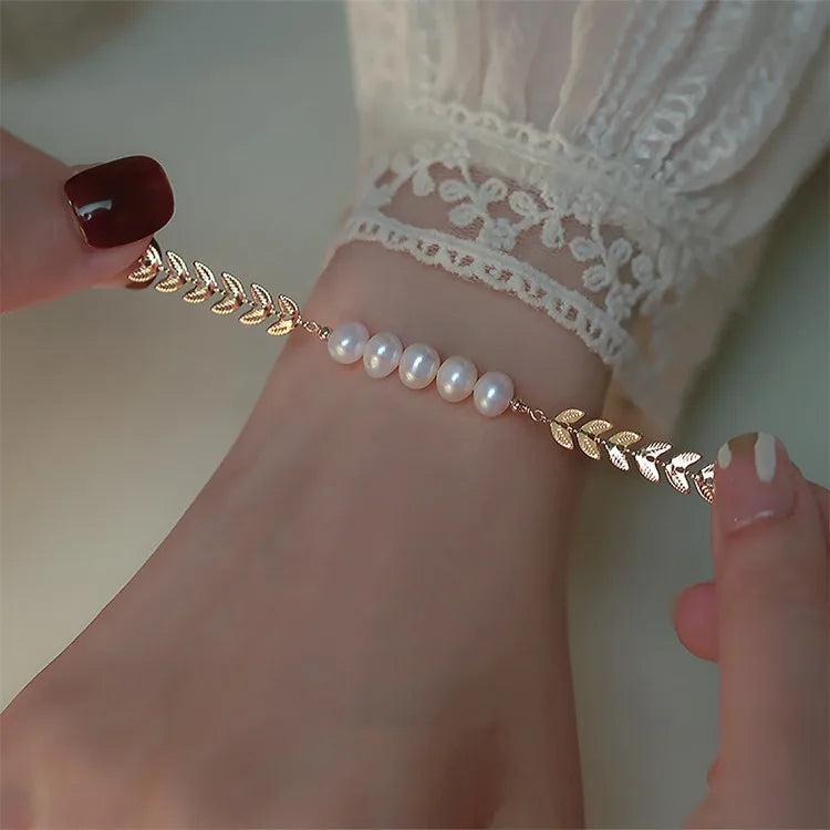 Ear Of Wheat Pearl Charm Bracelet 14K Filled