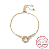925 Sterling Silver Snake Chain Circle Bracelet Zircon Party Jewelry