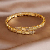 Snake Crystal Open Bangles Bracelets Women Punk Style Animal Chunky Bangles