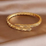 Snake Crystal Open Bangles Bracelets Women Punk Style Animal Chunky Bangles
