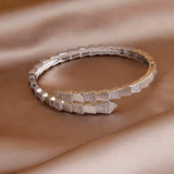 Snake Crystal Open Bangles Bracelets Women Punk Style Animal Chunky Bangles