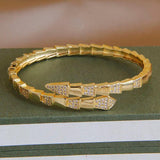 Snake Crystal Open Bangles Bracelets Women Punk Style Animal Chunky Bangles