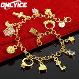 24K Heart Cross Moon Star Zircon Pendant Bracelet For Women