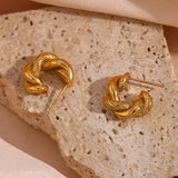 Twisted Chunky Round Hoop Earrings, 18K Plated, Waterproof, Hypoallergenic