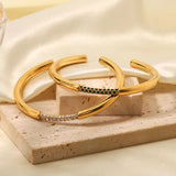Uworld Ins 18k Plated Stainless Steel Bracelet Green Cubic Zirconia Bangles
