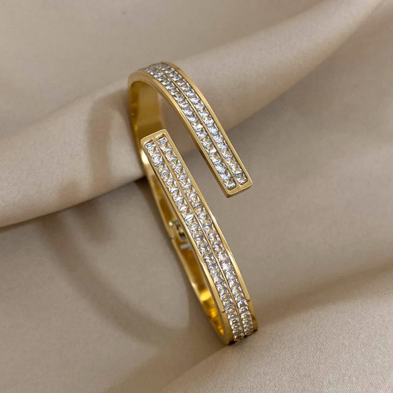 Zircon Stainless Steel Bangle Bracelet for Women
