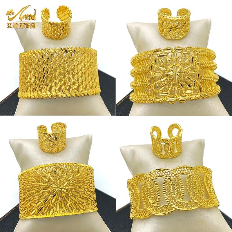 African Cuff Bangle & Ring Dubai Leaf Charm Bracelet