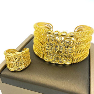 African Cuff Bangle & Ring Dubai Leaf Charm Bracelet