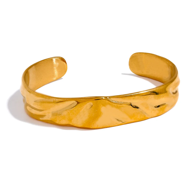Waterproof Stainless Steel Wide Cuff Bracelet 18K PVD Plated Bijoux