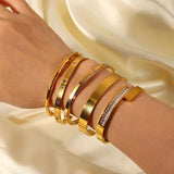 Oval Geometric Stainless Steel Bangle Bracelet for Women