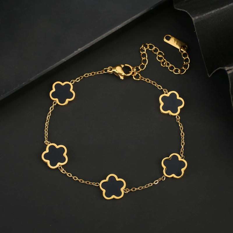 Clover Stainless Steel Botanical Five Leaf Flower Bracelet