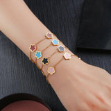 Clover Stainless Steel Botanical Five Leaf Flower Bracelet