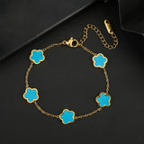 Clover Stainless Steel Botanical Five Leaf Flower Bracelet