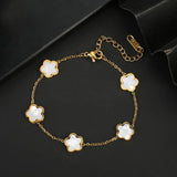 Clover Stainless Steel Botanical Five Leaf Flower Bracelet