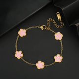 Clover Stainless Steel Botanical Five Leaf Flower Bracelet