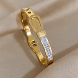 Charm Belt Buckle Pendant Stainless Steel Bangles Bracelets