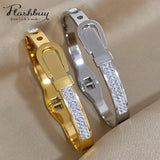 Charm Belt Buckle Pendant Stainless Steel Bangles Bracelets