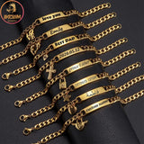 Akizoom Punk Engrave Name Custom Bracelets Cuban Chain Stainless Steel