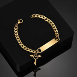 Akizoom Punk Engrave Name Custom Bracelets Cuban Chain Stainless Steel