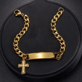 Akizoom Punk Engrave Name Custom Bracelets Cuban Chain Stainless Steel