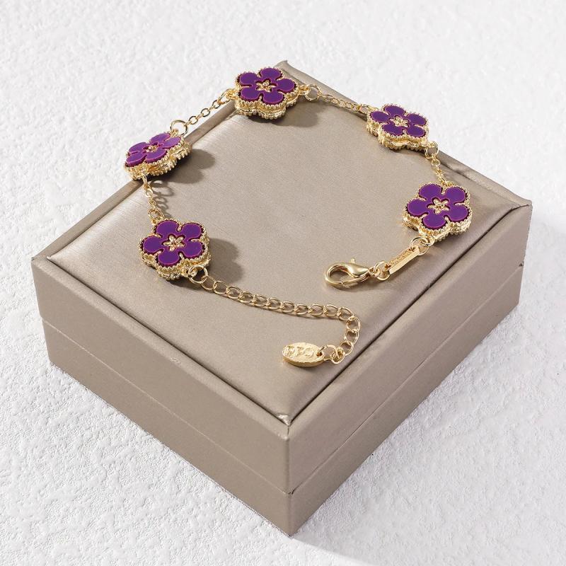 Adjustable Stainless Steel Plant Flower Bracelet Women's Clover