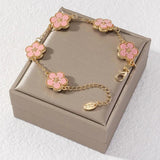Adjustable Stainless Steel Plant Flower Bracelet Women's Clover