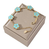 Adjustable Stainless Steel Plant Flower Bracelet Women's Clover