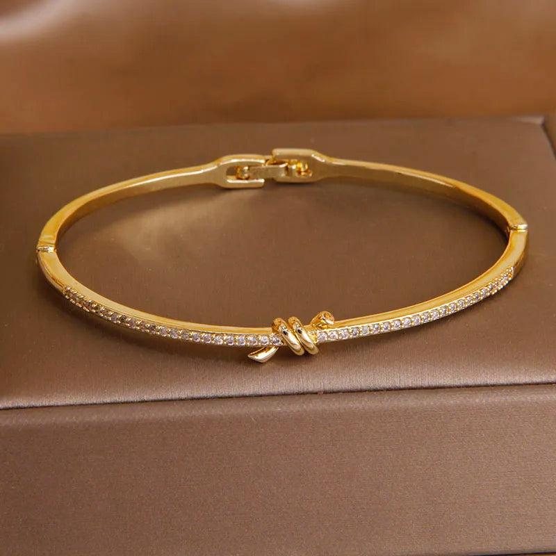 Crystal Thin Open Bangles for Women Delicate Twist Bracelets