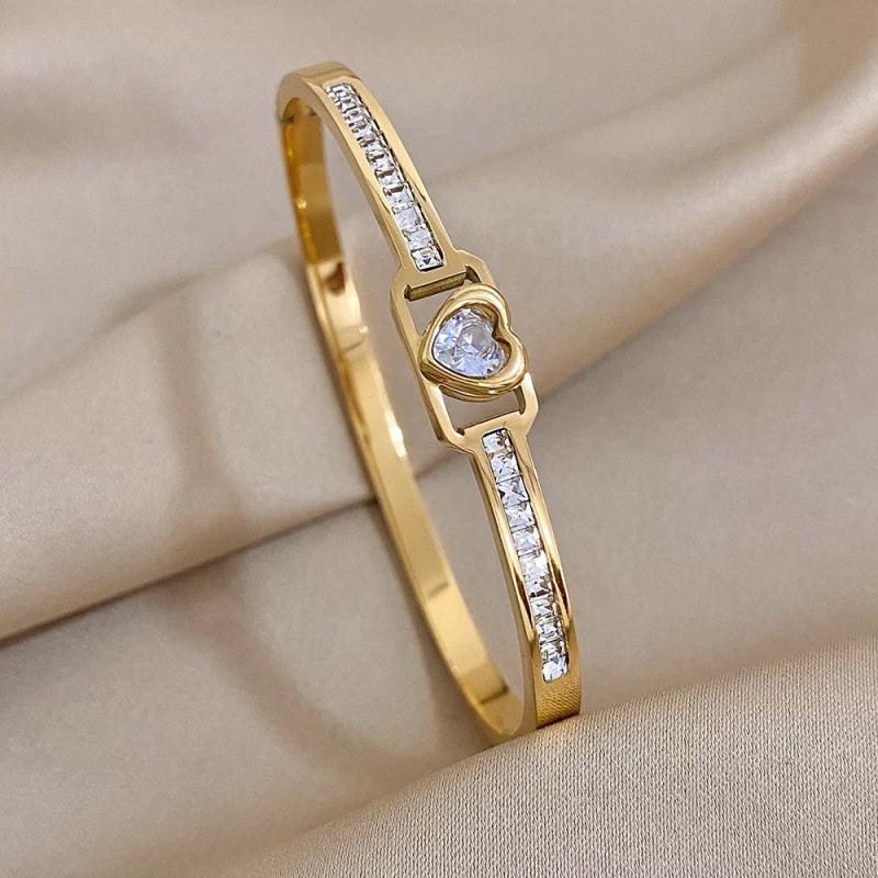 Hollow Zircon Heart Steel Bangles for Women