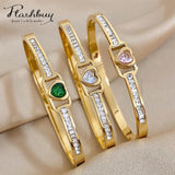 Hollow Zircon Heart Steel Bangles for Women