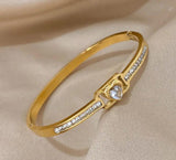 Hollow Zircon Heart Steel Bangles for Women