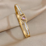 Hollow Zircon Heart Steel Bangles for Women